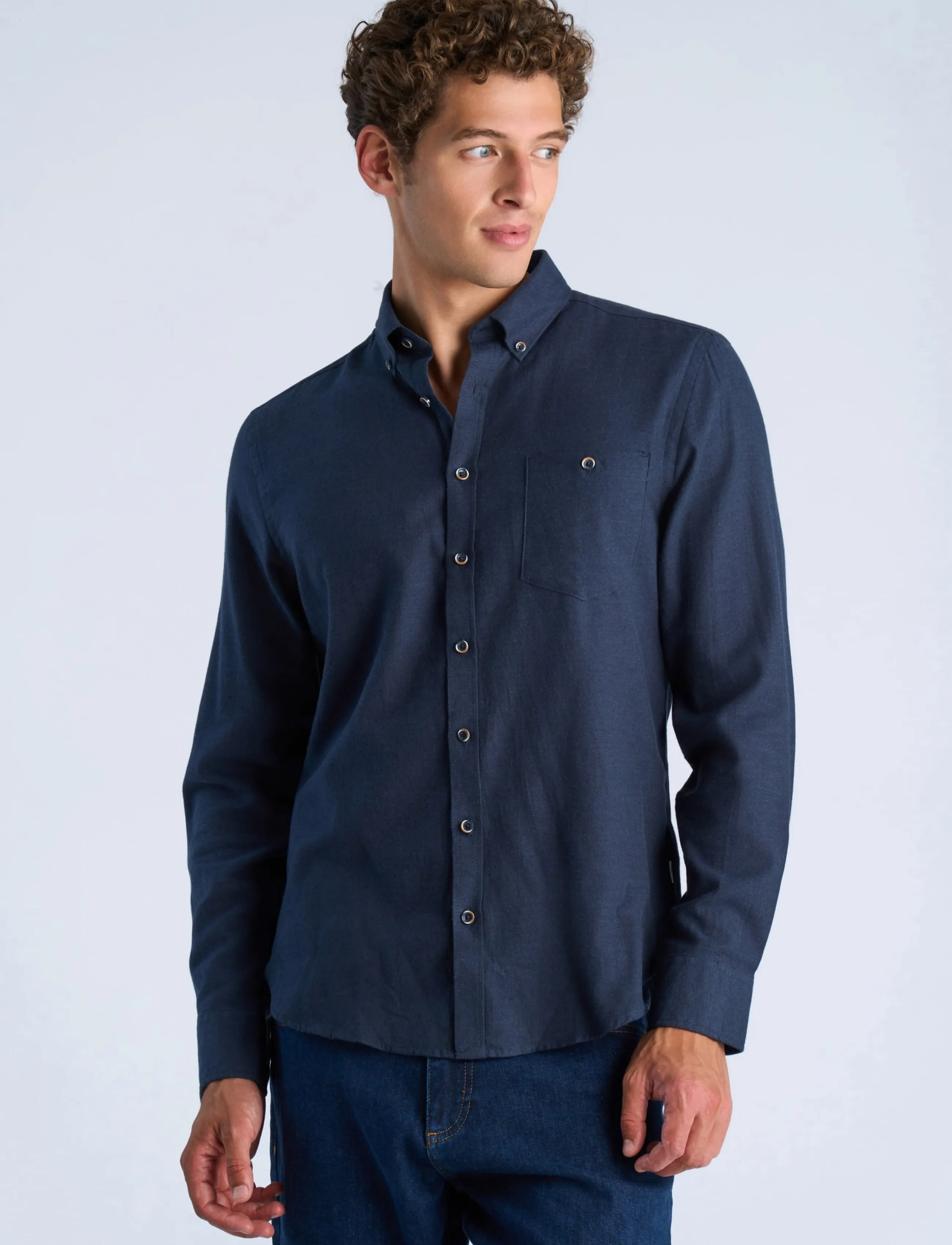 Lindbergh - Mélange brushed shirt L/S - Regular fit - herren - dk navy mel - 3