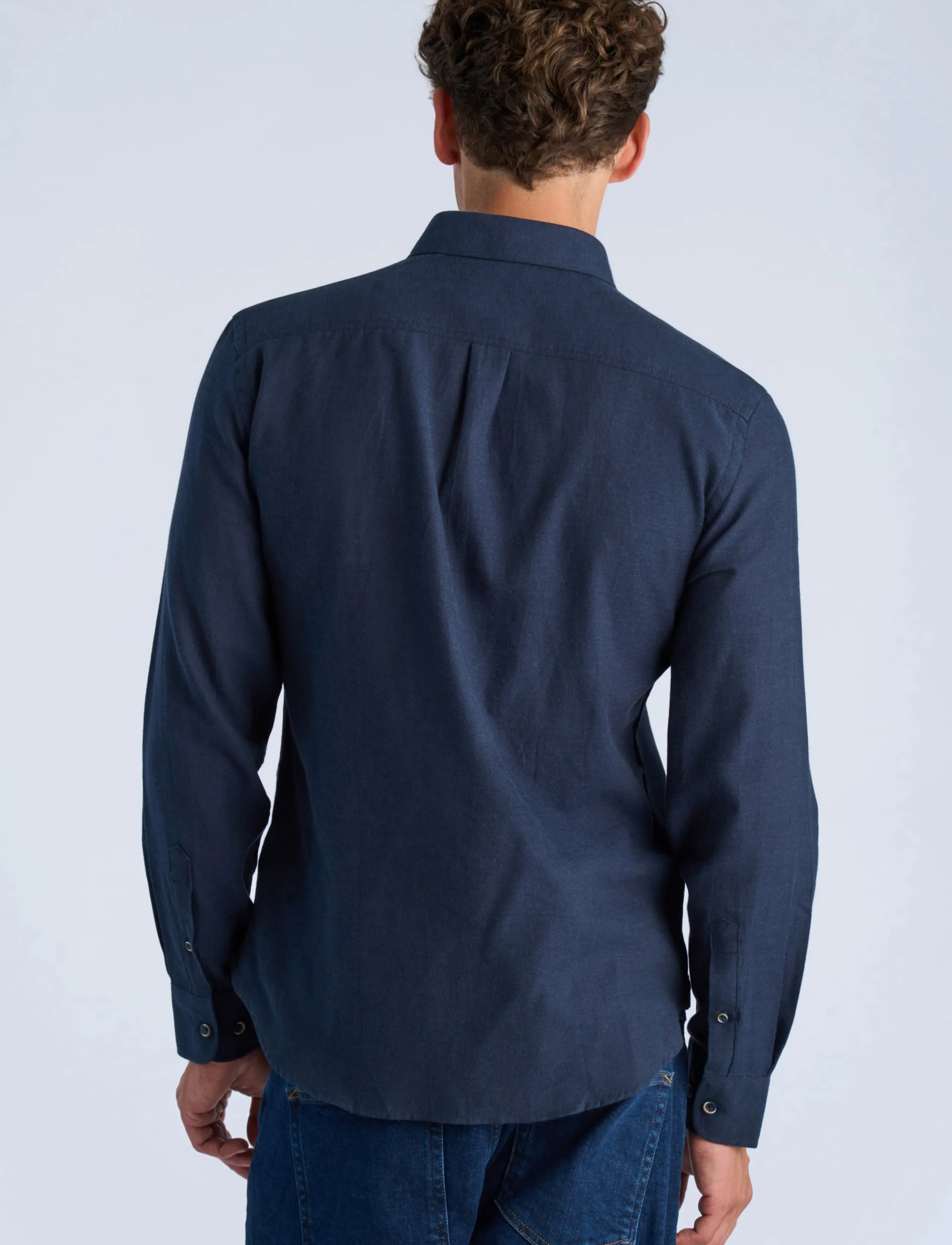 Lindbergh - Mélange brushed shirt L/S - Regular fit - herren - dk navy mel - 4