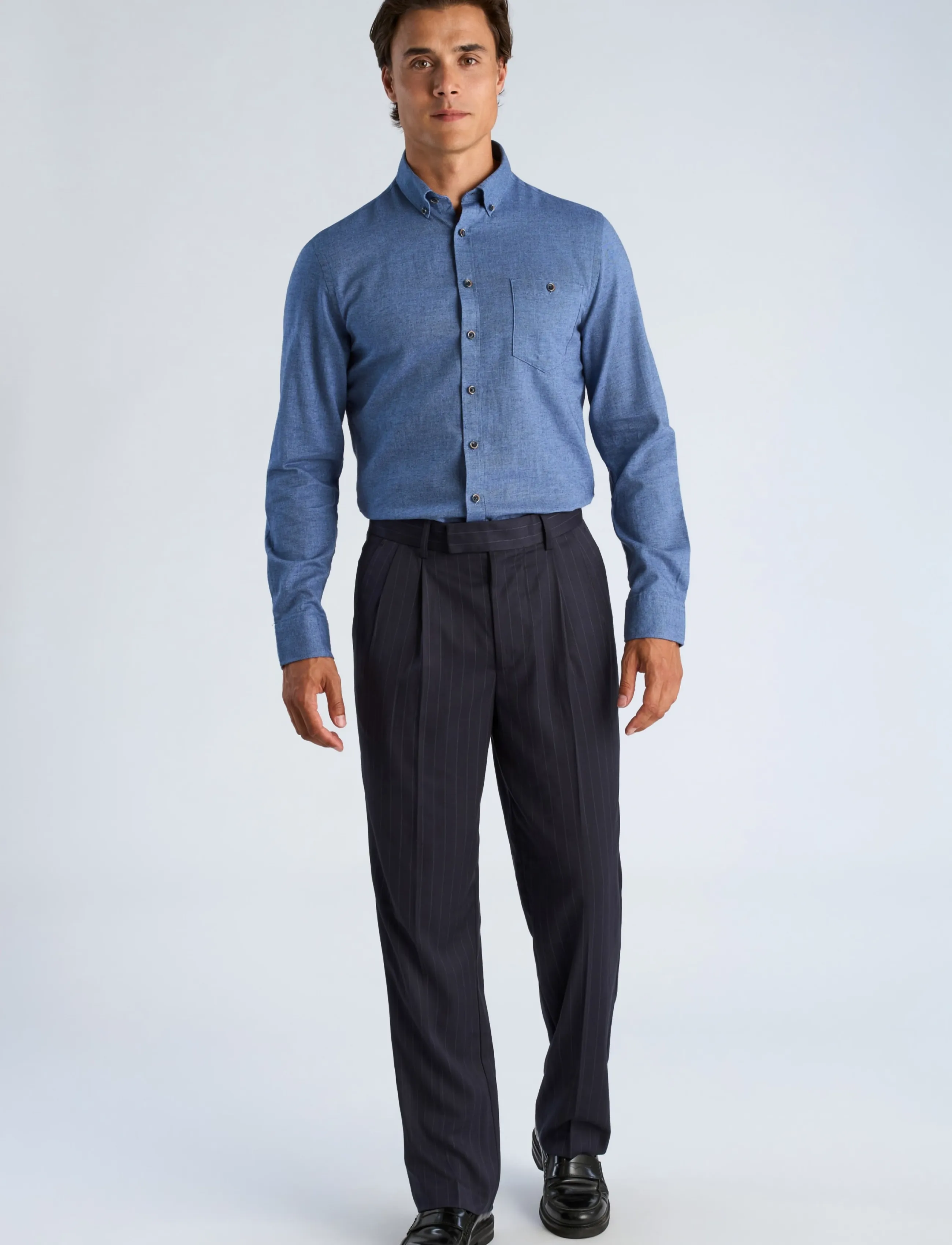 Lindbergh - Mélange brushed shirt L/S - Regular fit - mænd - dusty blue mel - 0