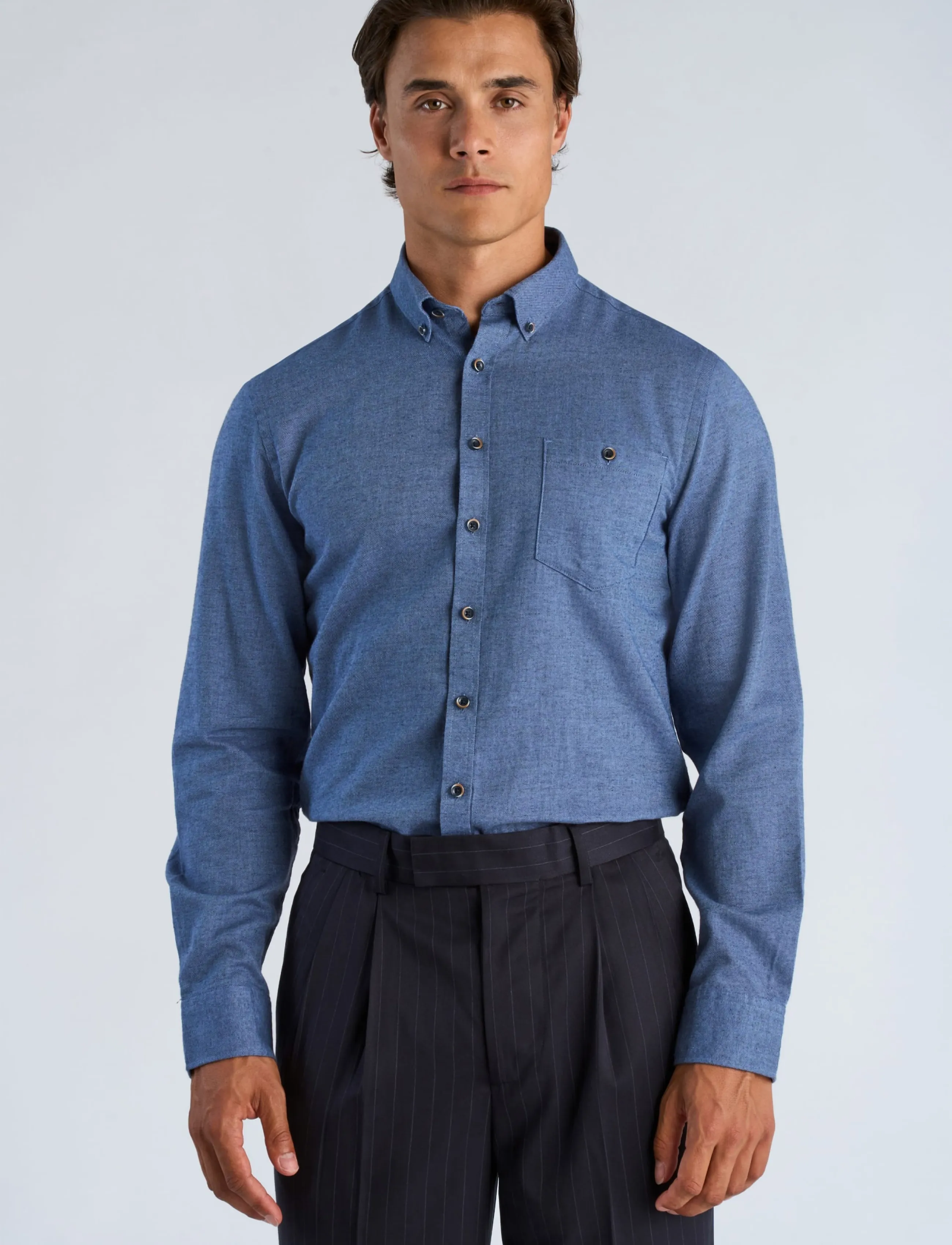 Lindbergh - Mélange brushed shirt L/S - Regular fit - mænd - dusty blue mel - 3