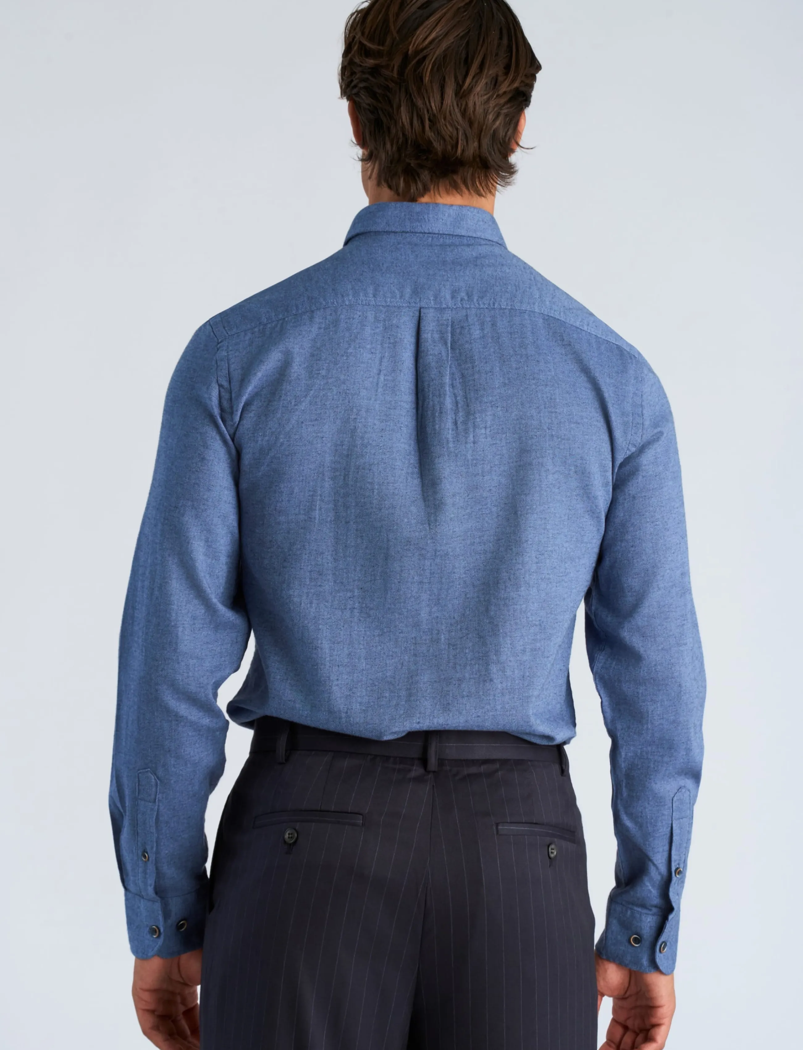 Lindbergh - Mélange brushed shirt L/S - Regular fit - mænd - dusty blue mel - 4