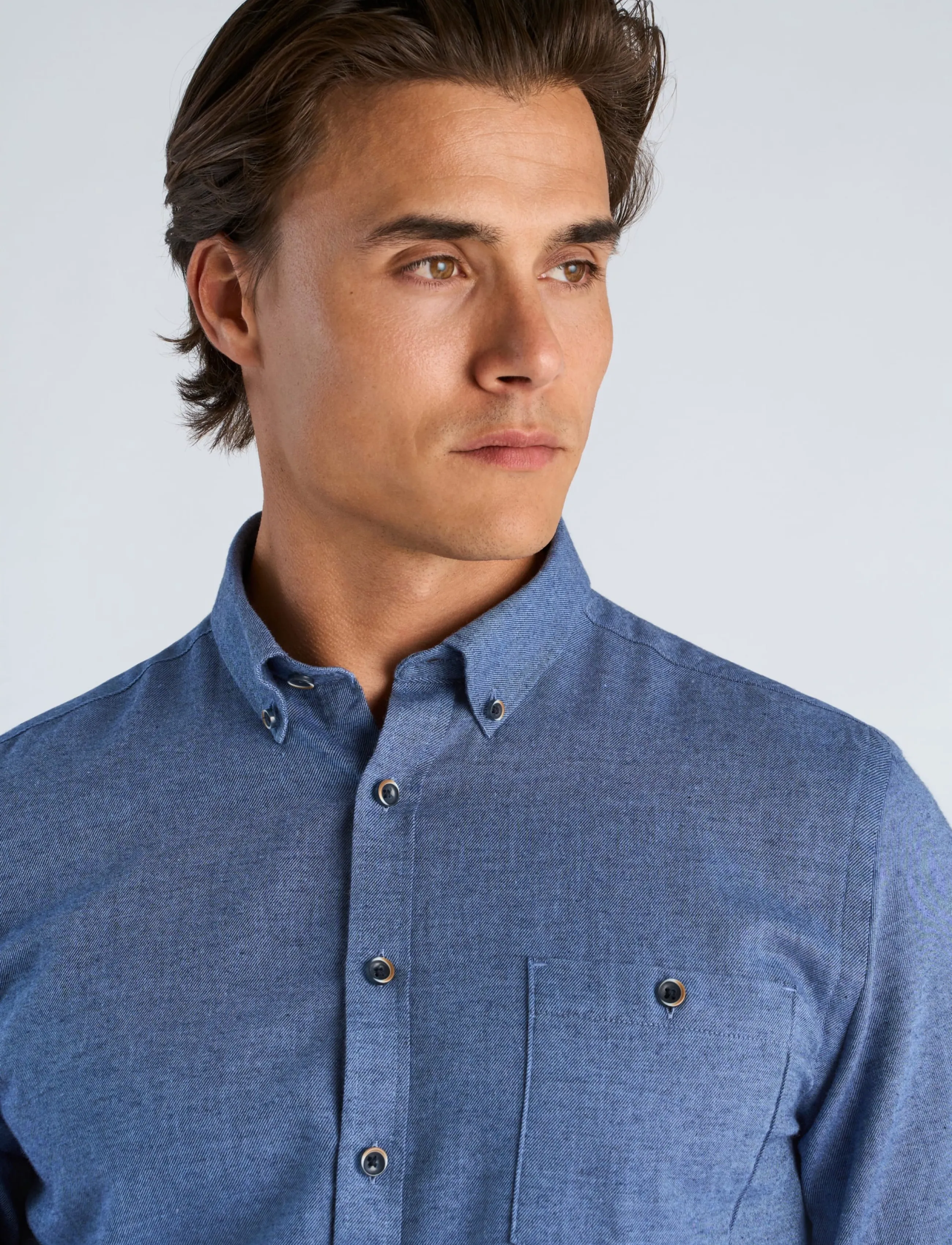 Lindbergh - Mélange brushed shirt L/S - Regular fit - mænd - dusty blue mel - 5