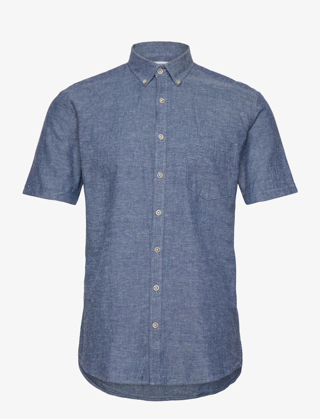 Lindbergh - Cotton/linen shirt S/S - linen shirts - navy - 0