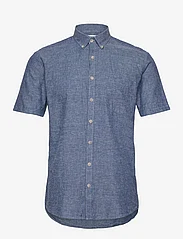Lindbergh - Cotton/linen shirt S/S - hørskjorter - navy - 0