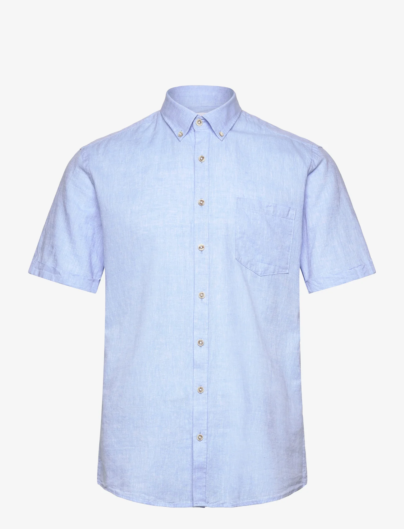 Lindbergh - Cotton/linen shirt S/S - linen shirts - sky blue - 0