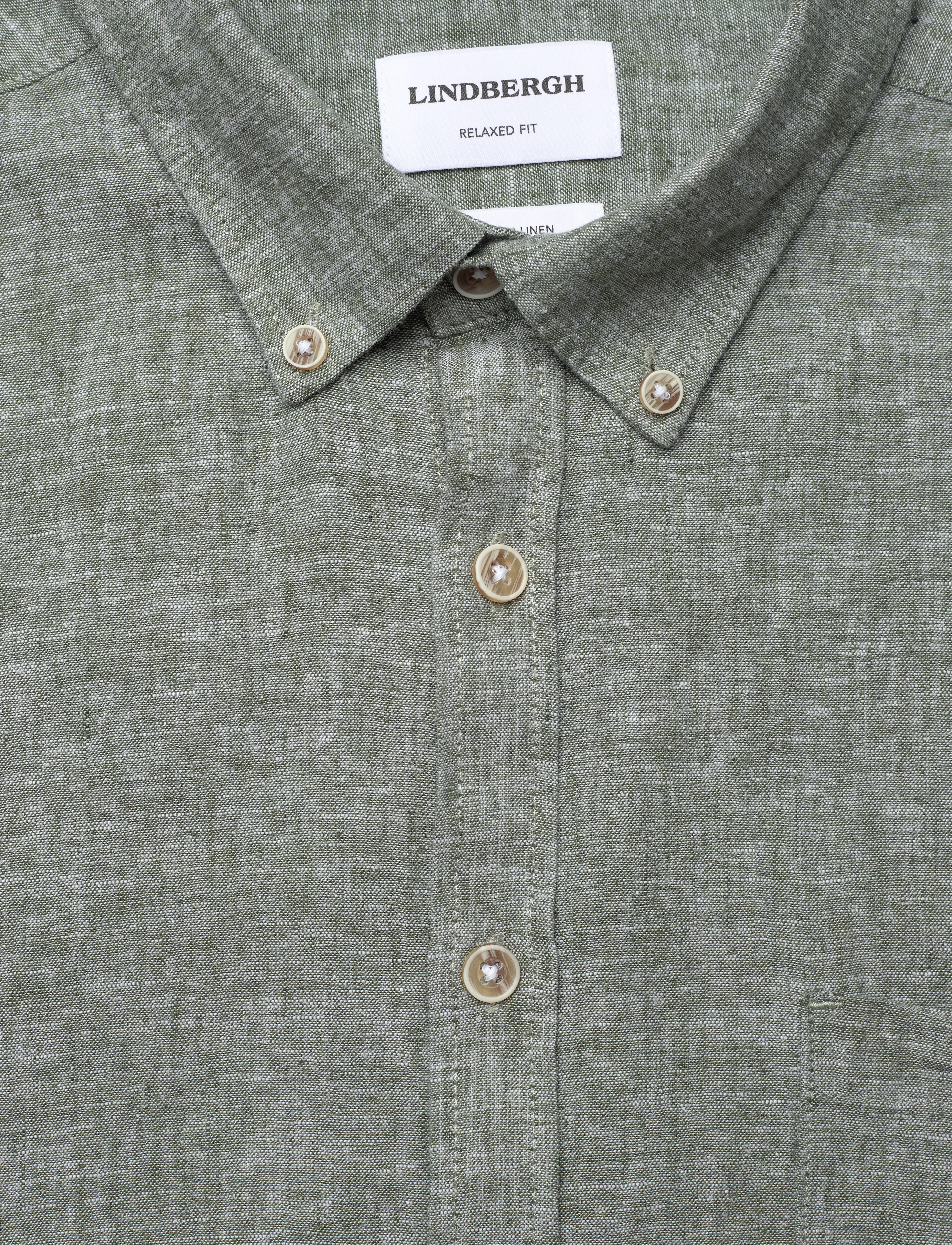 Lindbergh - Cotton/linen shirt L/S - linen shirts - army - 2