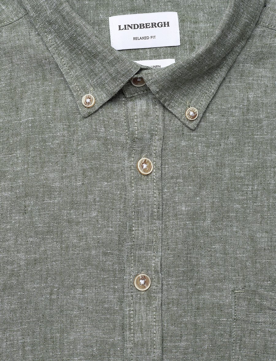 Lindbergh - Cotton/linen shirt L/S - linnen overhemden - army - 2