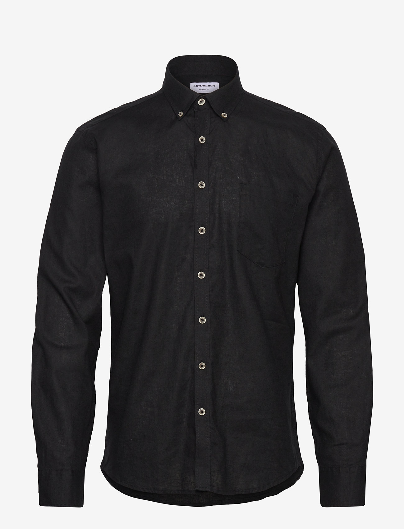 Lindbergh - Cotton/linen shirt L/S - linneskjortor - black - 0