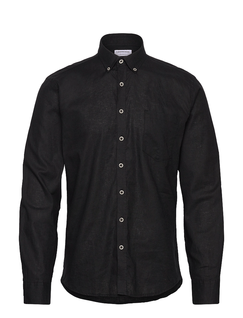 Lindbergh - Cotton/linen shirt L/S - linneskjortor - black - 0