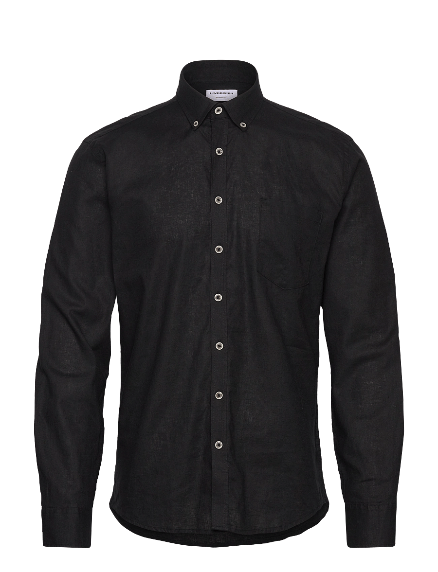 Lindbergh - Cotton/linen shirt L/S - linnen overhemden - black - 0