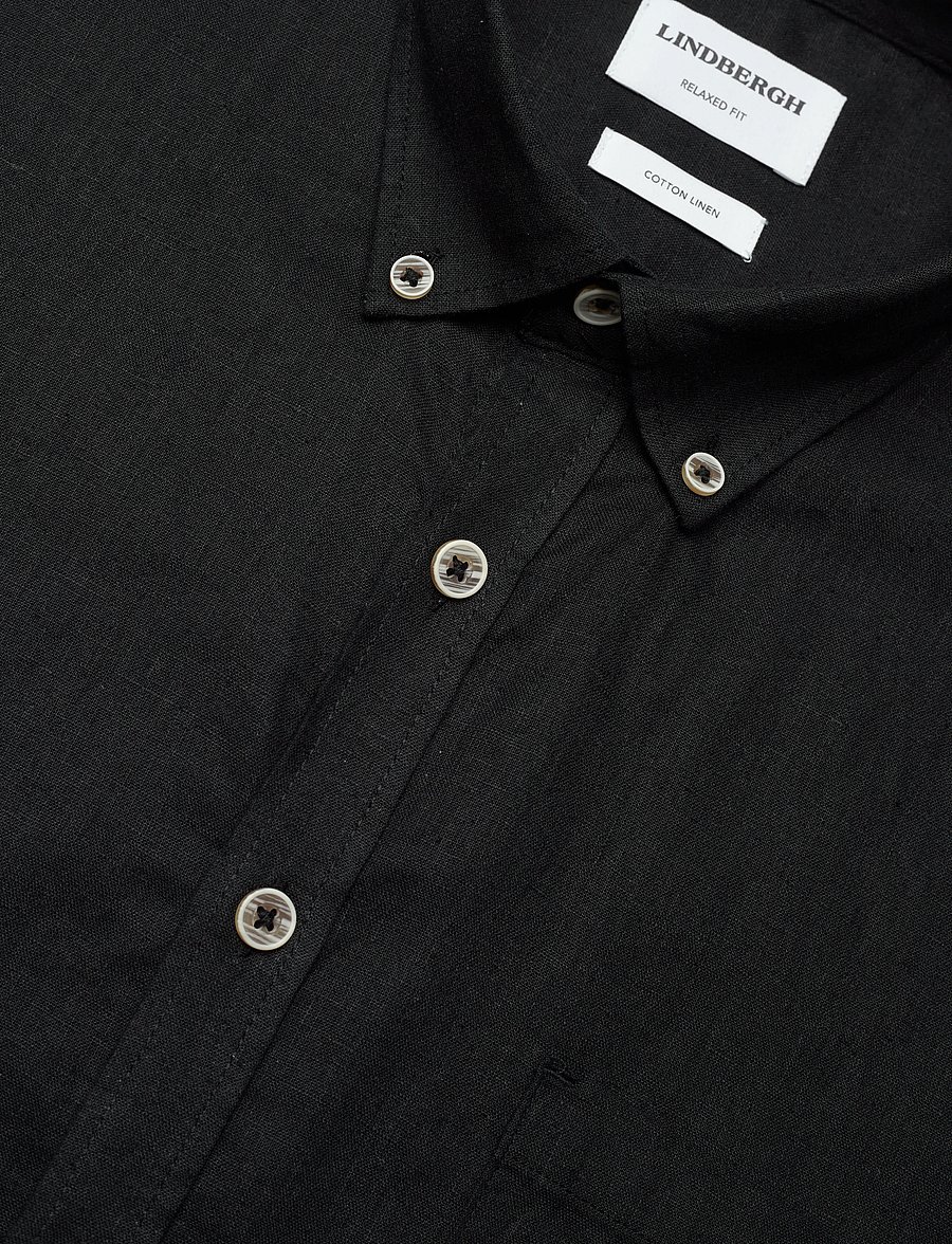 Lindbergh - Cotton/linen shirt L/S - leinenhemden - black - 3