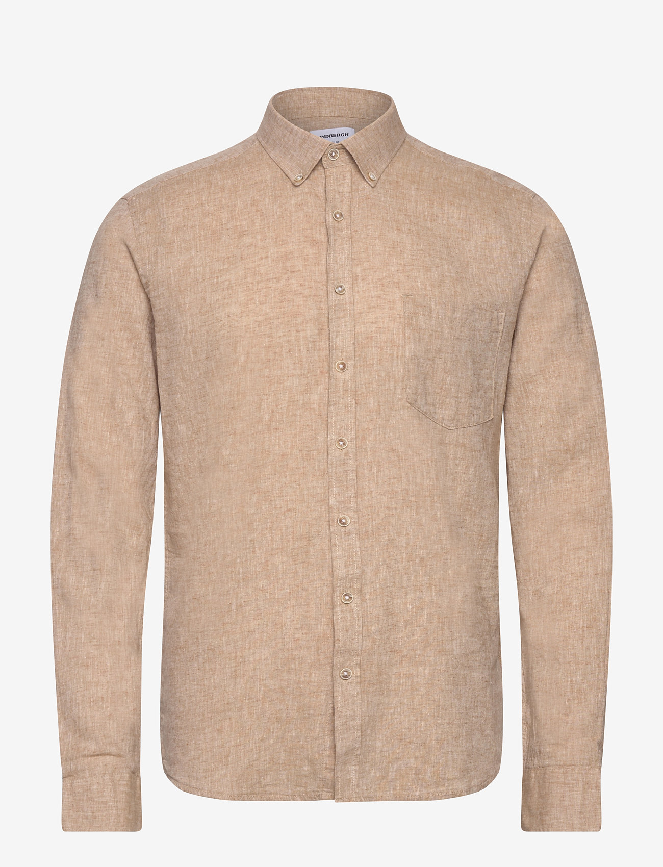 Lindbergh - Cotton/linen shirt L/S - hørskjorter - mid sand - 0