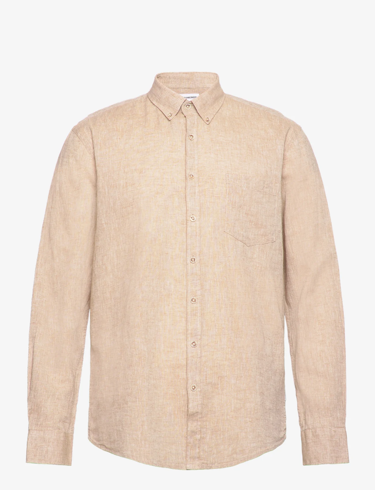 Lindbergh - Cotton/linen shirt L/S - hørskjorter - mid sand - 0
