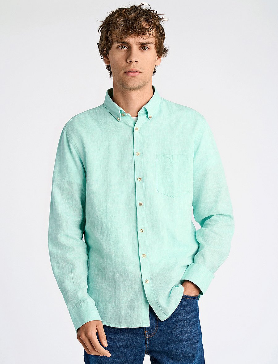 Lindbergh - Cotton/linen shirt L/S - pellavakauluspaidat - mint green - 0