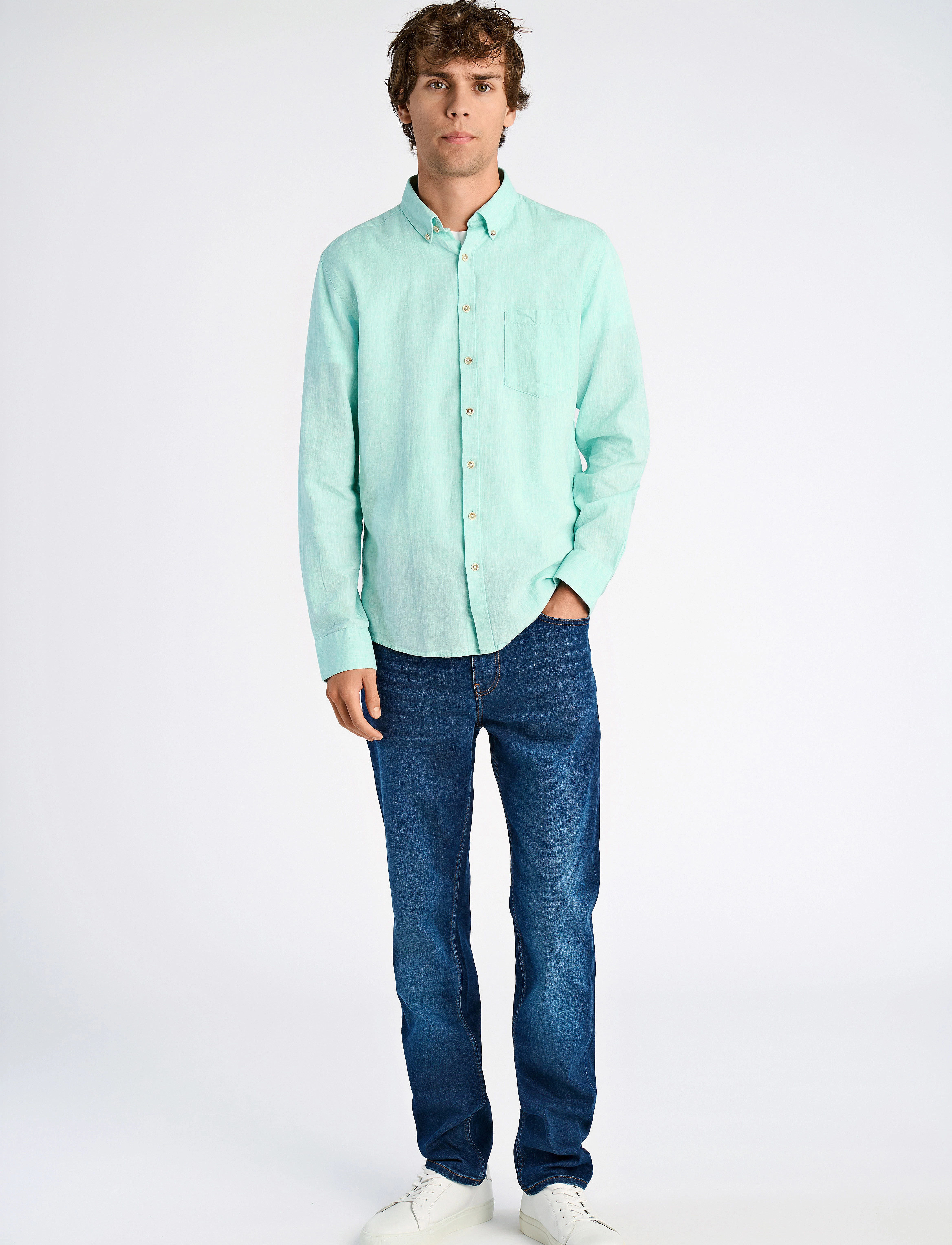Lindbergh - Cotton/linen shirt L/S - pellavakauluspaidat - mint green - 4