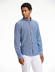 Lindbergh - Cotton/linen shirt L/S - linen shirts - navy - 5