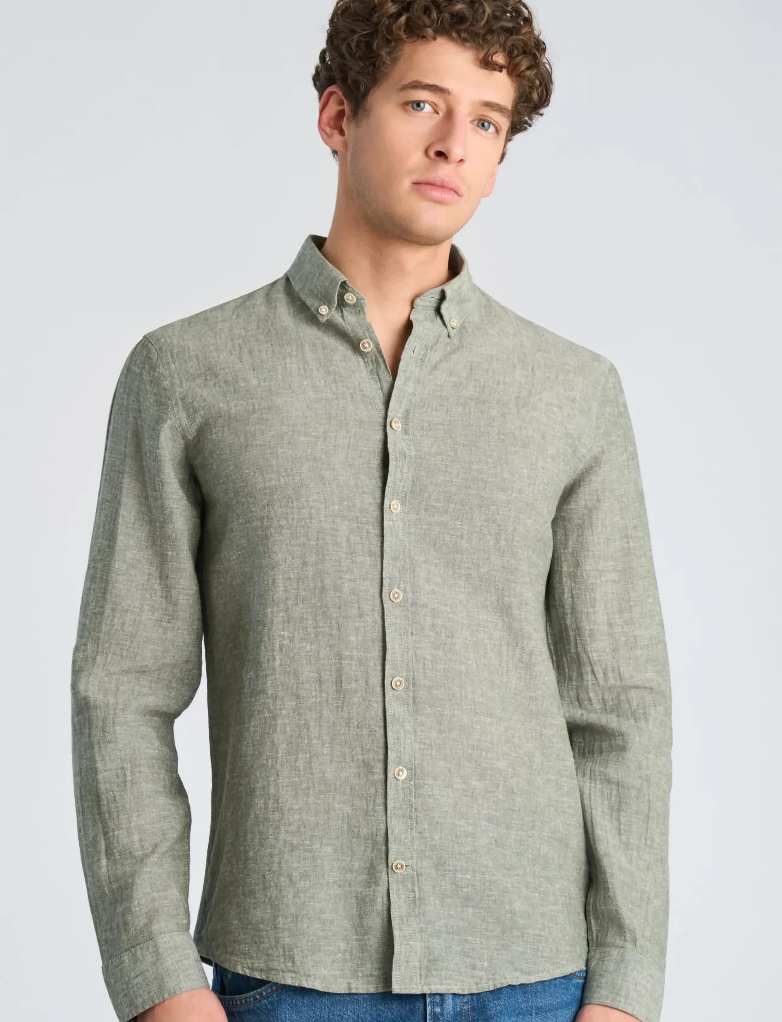 Lindbergh - Cotton/linen shirt L/S - hørskjorter - army - 3