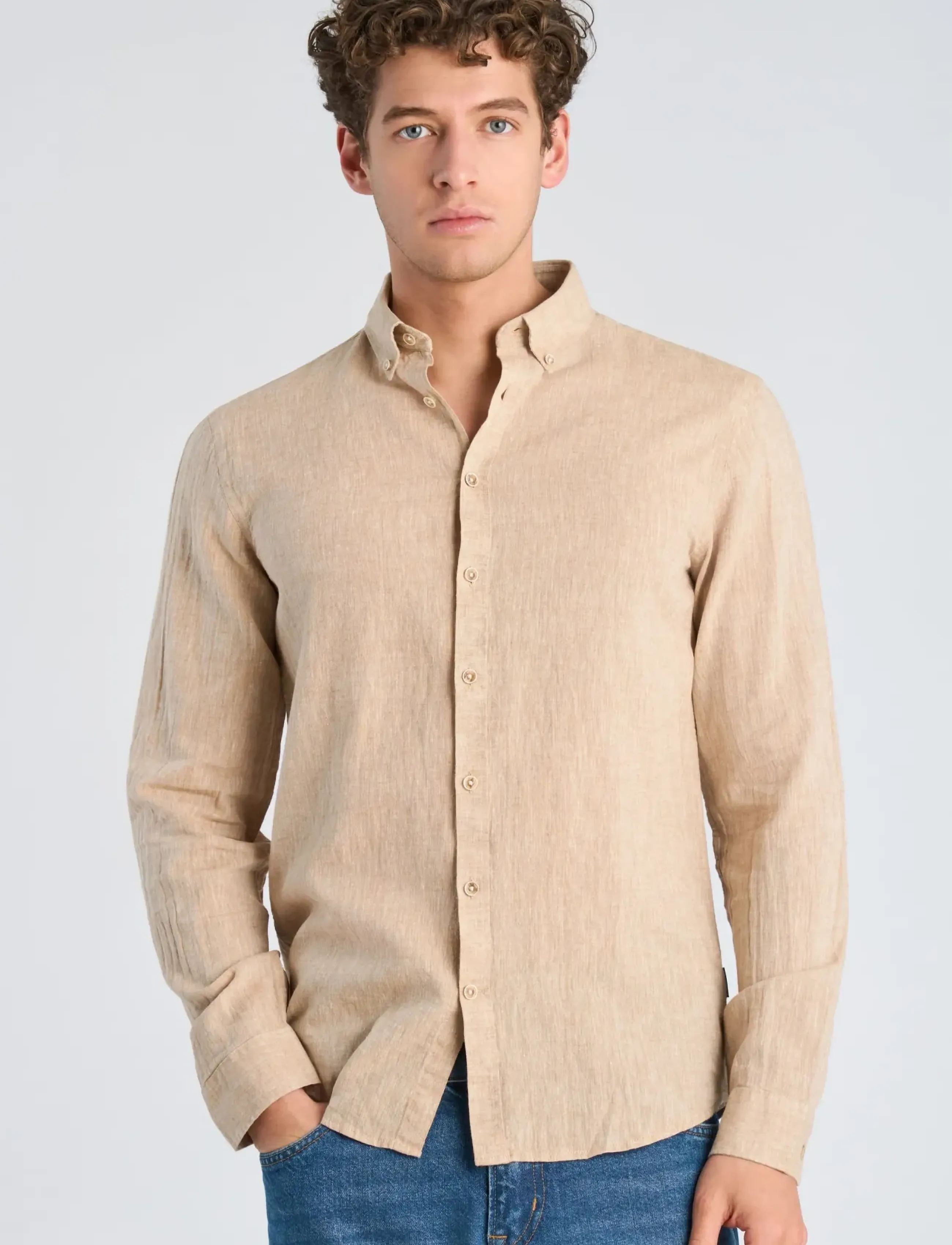 Lindbergh - Cotton/linen shirt L/S - linneskjortor - mid sand - 3