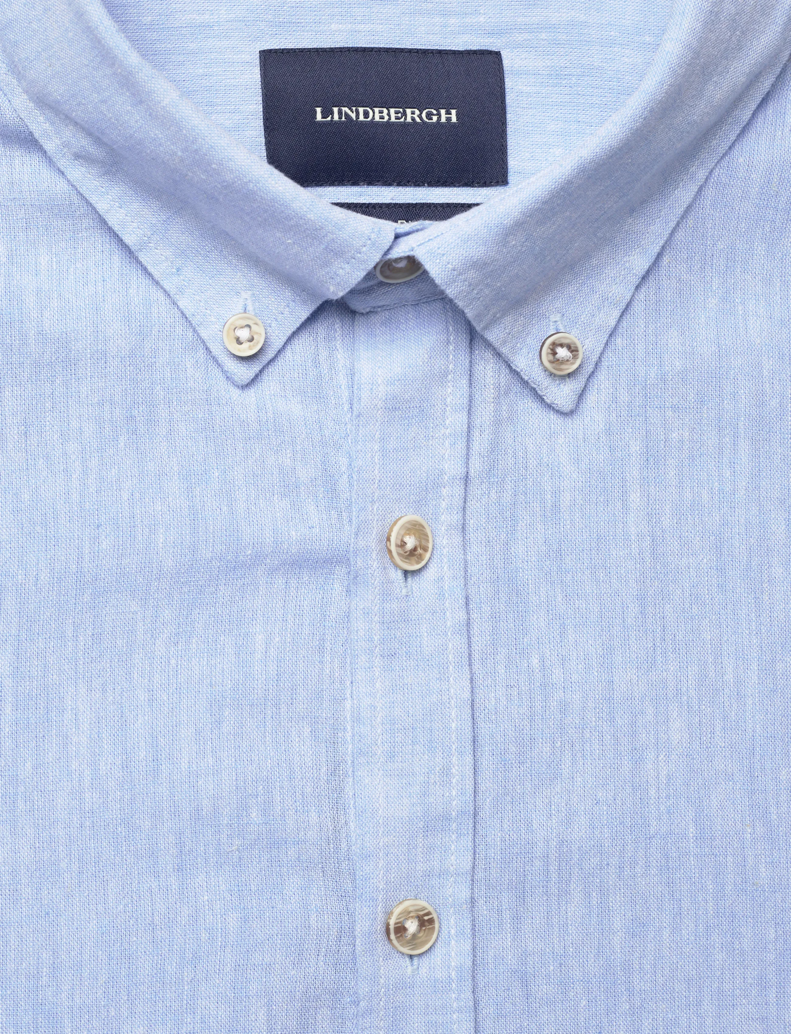 Lindbergh - Cotton/linen shirt L/S - hørskjorter - sky blue - 5