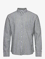 Striped cotton/linen shirt L/S - ARMY