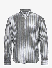 Lindbergh - Striped cotton/linen shirt L/S - linen shirts - army - 0
