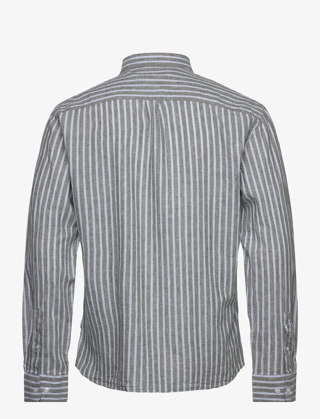 Lindbergh - Striped cotton/linen shirt L/S - linen shirts - army - 1
