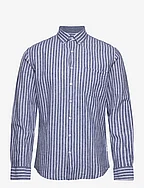 Striped cotton/linen shirt L/S - NAVY