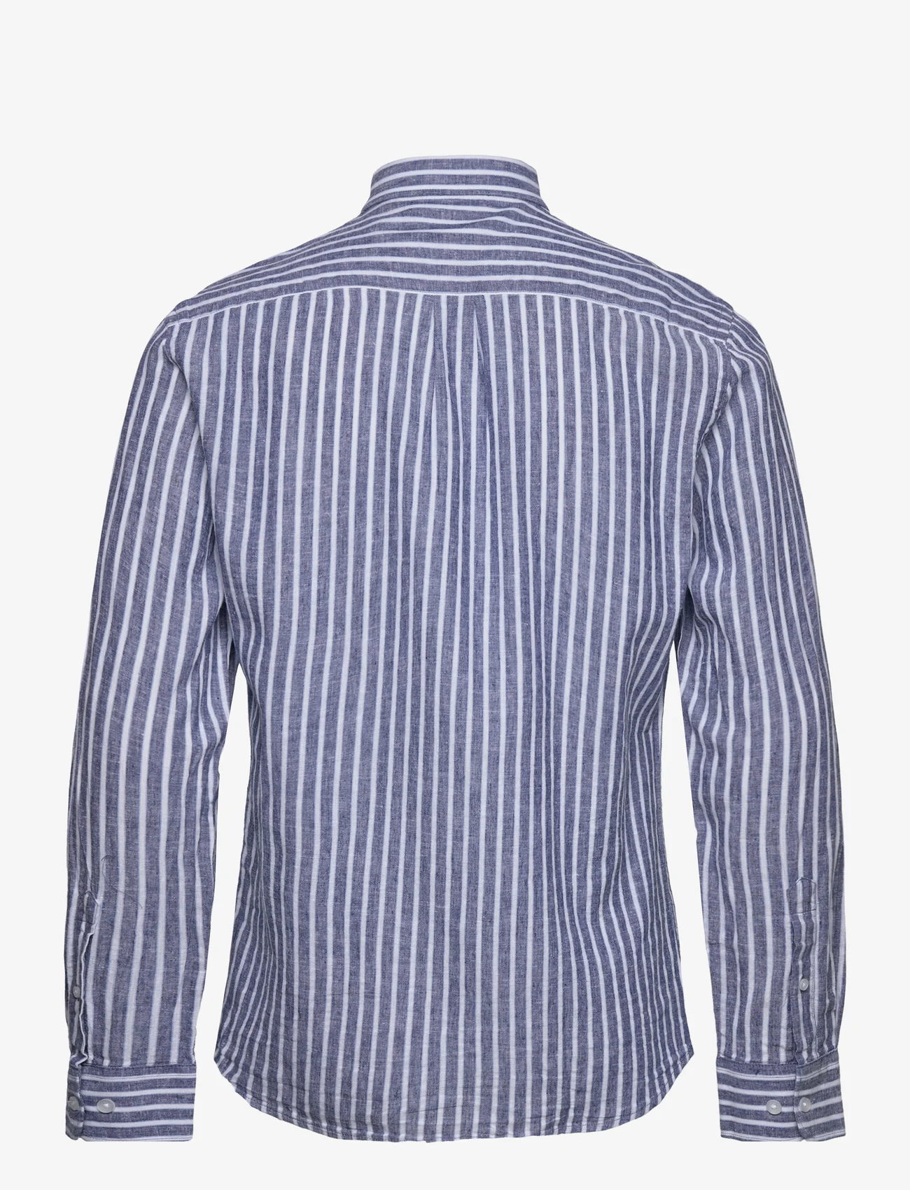 Lindbergh - Striped cotton/linen shirt L/S - linskjorter - navy - 1