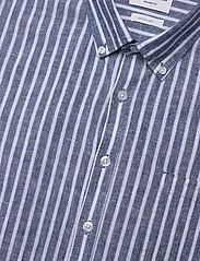 Lindbergh - Striped cotton/linen shirt L/S - linen shirts - navy - 3