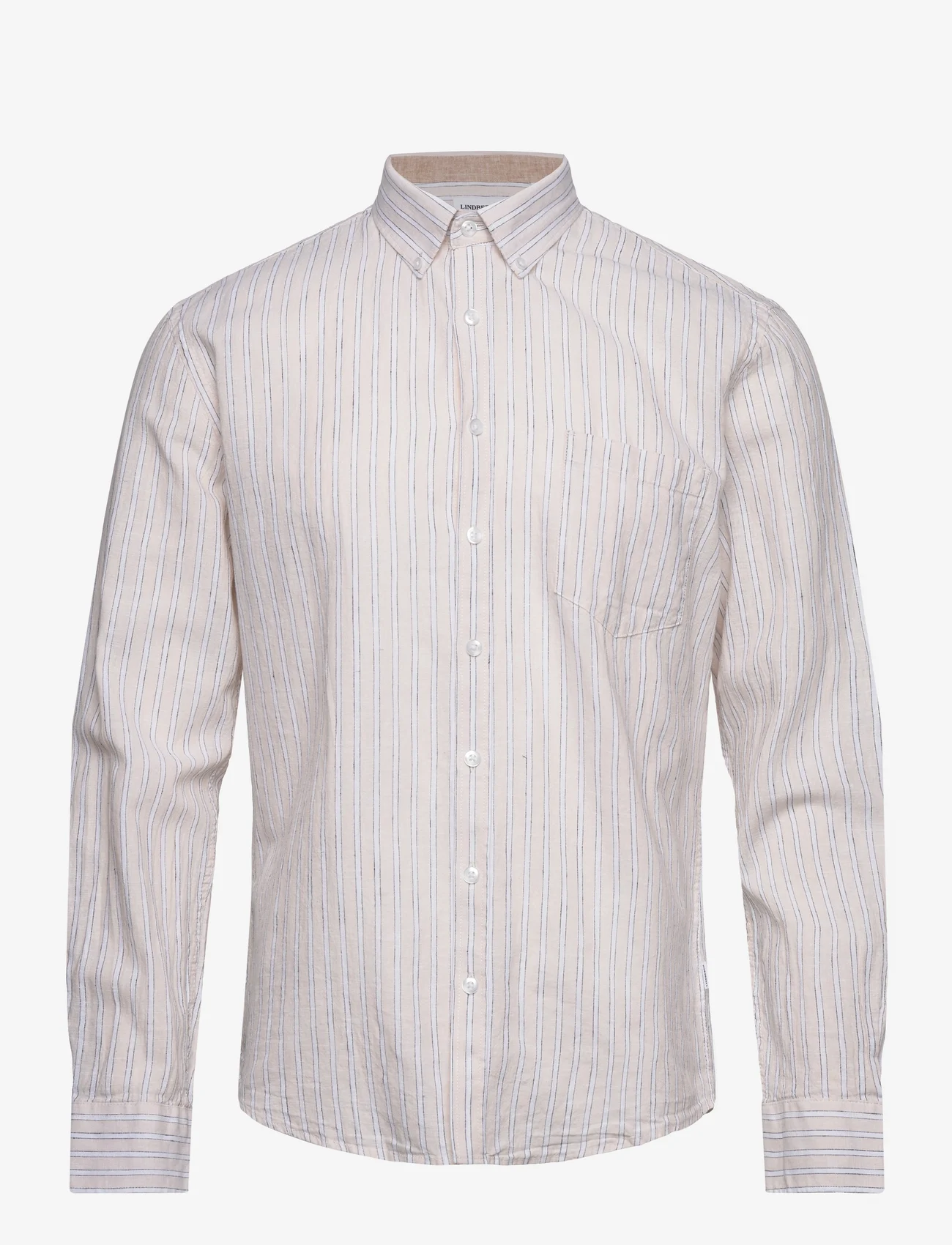 Lindbergh - Striped cotton/linen shirt L/S - linneskjortor - sand - 0