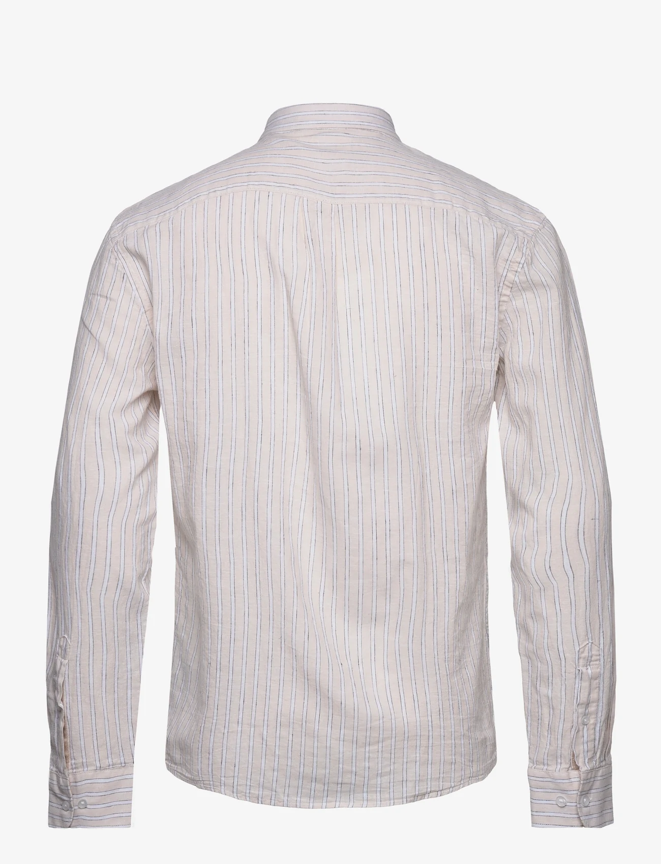 Lindbergh - Striped cotton/linen shirt L/S - linneskjortor - sand - 1