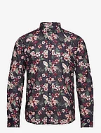 Printed cotton/linen shirt L/S - RED