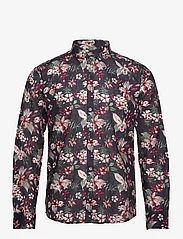 Lindbergh - Printed cotton/linen shirt L/S - hørskjorter - red - 0