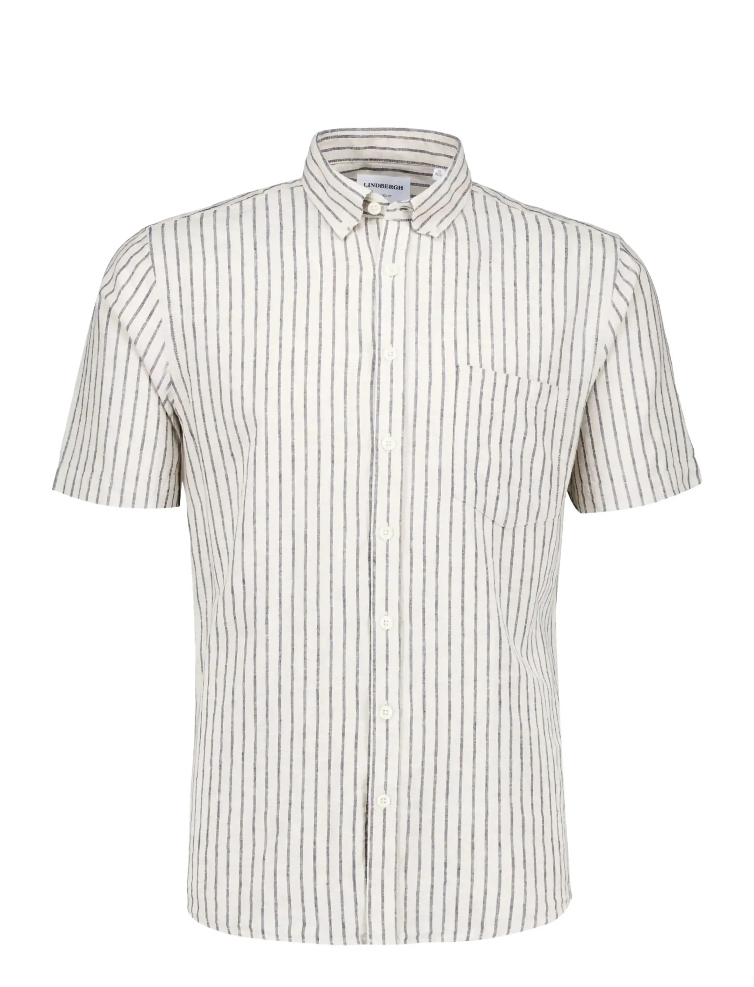 Lindbergh Striped cotton/linen shirt S/S - Kläder - SAND / beige