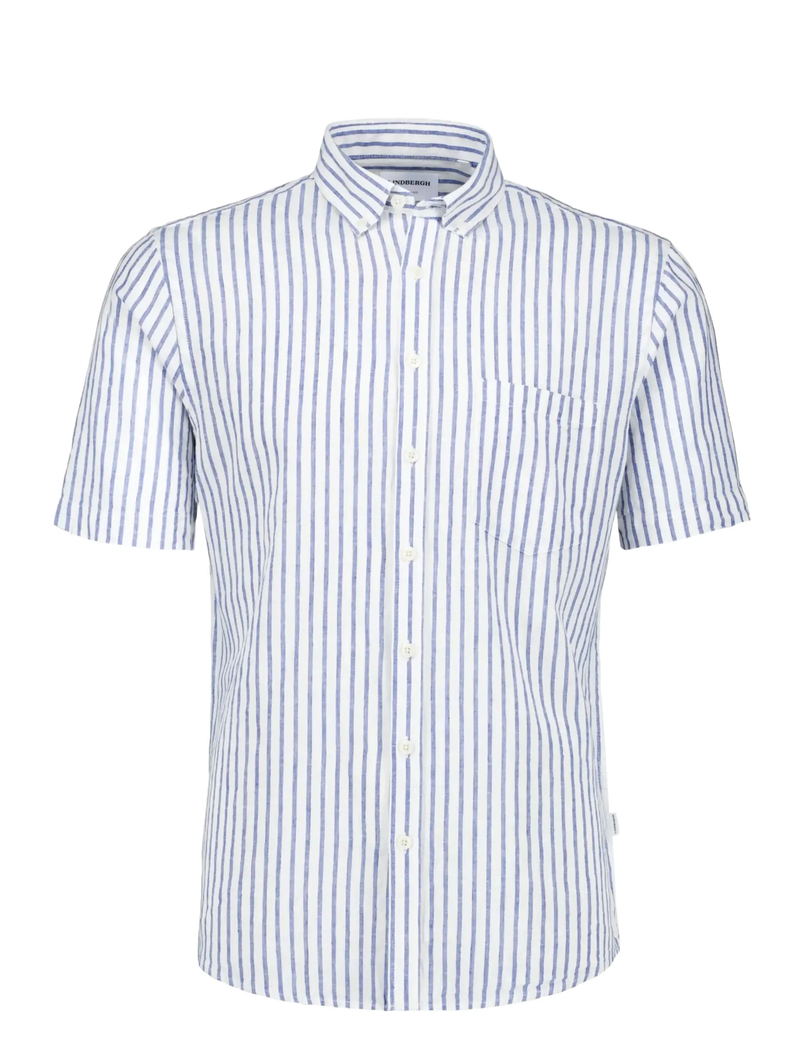 Lindbergh Striped cotton/linen shirt S/S - Hørskjorter - WHITE / white