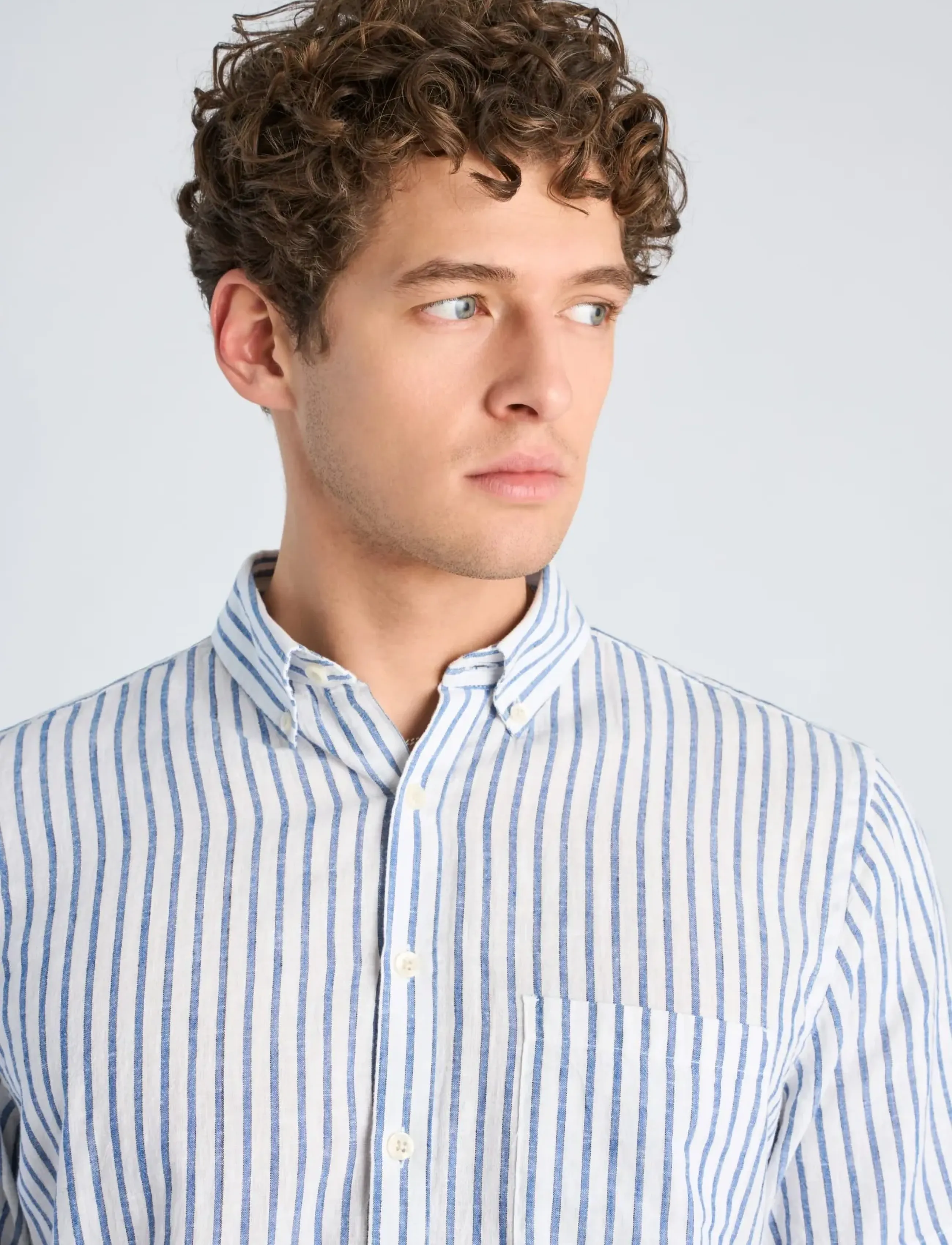 Lindbergh - Striped cotton/linen shirt S/S - hørskjorter - white - 5