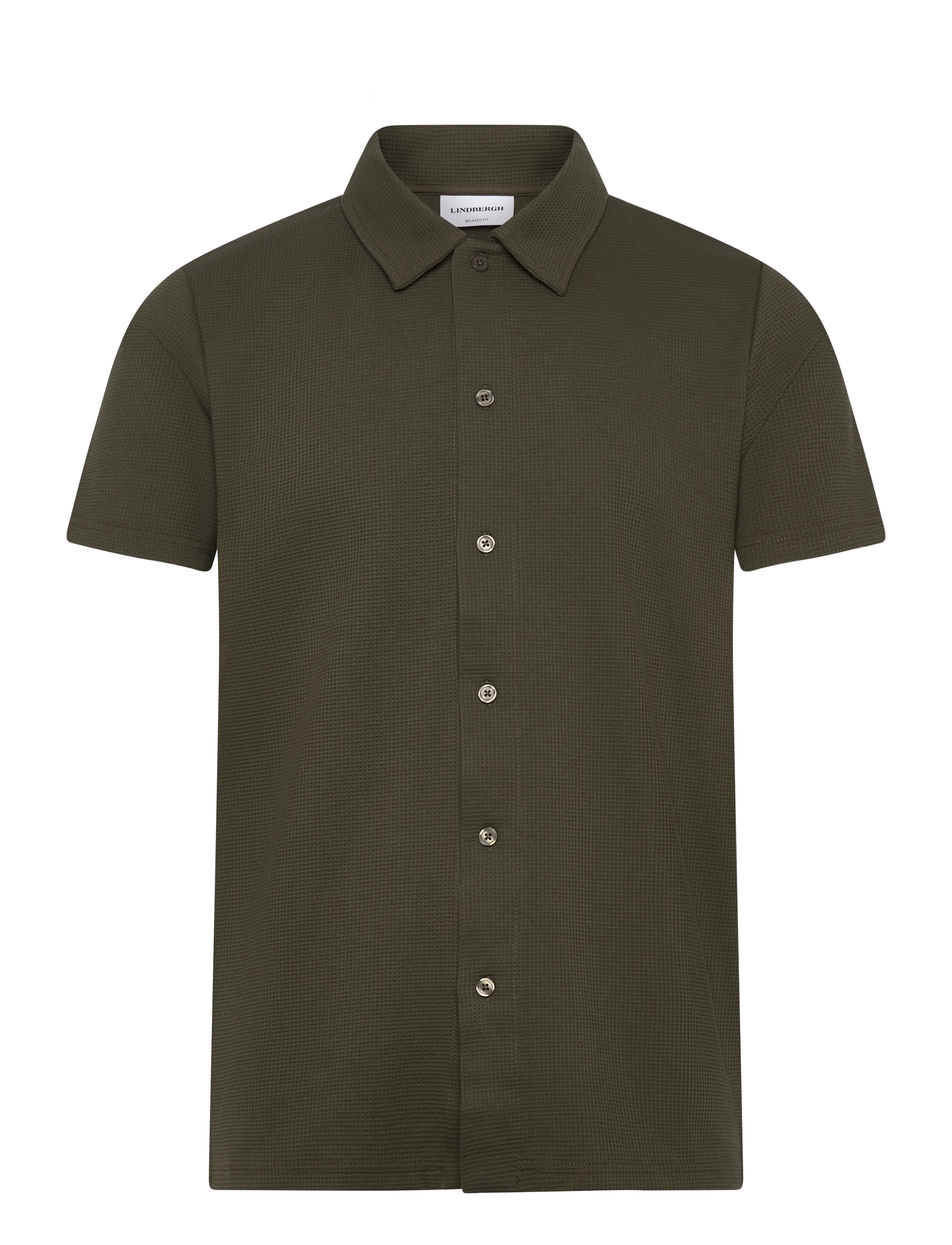 Lindbergh Waffle short sleeve shirt - Skjorter - ARMY / khaki/green