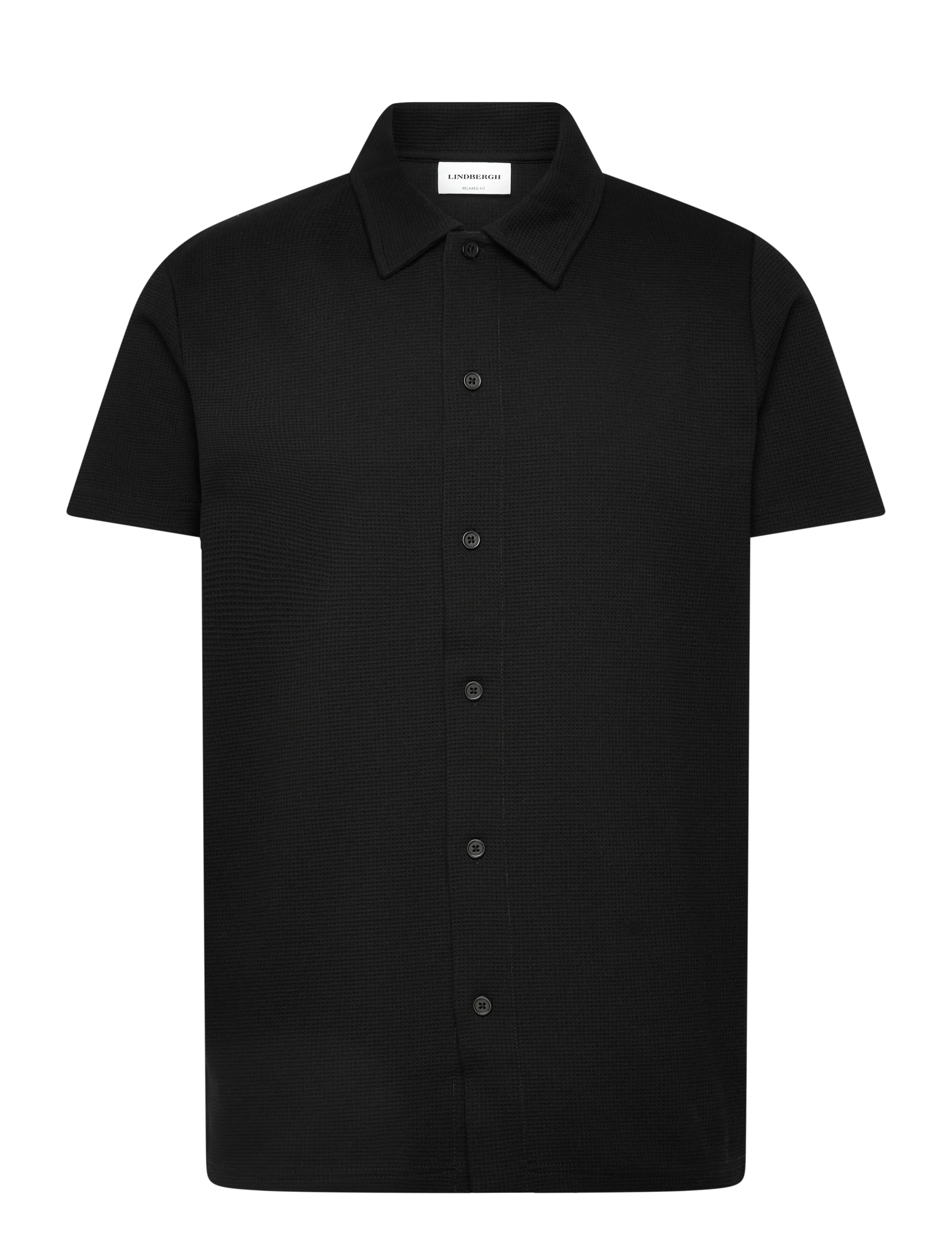 Lindbergh Waffle short sleeve shirt - Skjorter - BLACK / black
