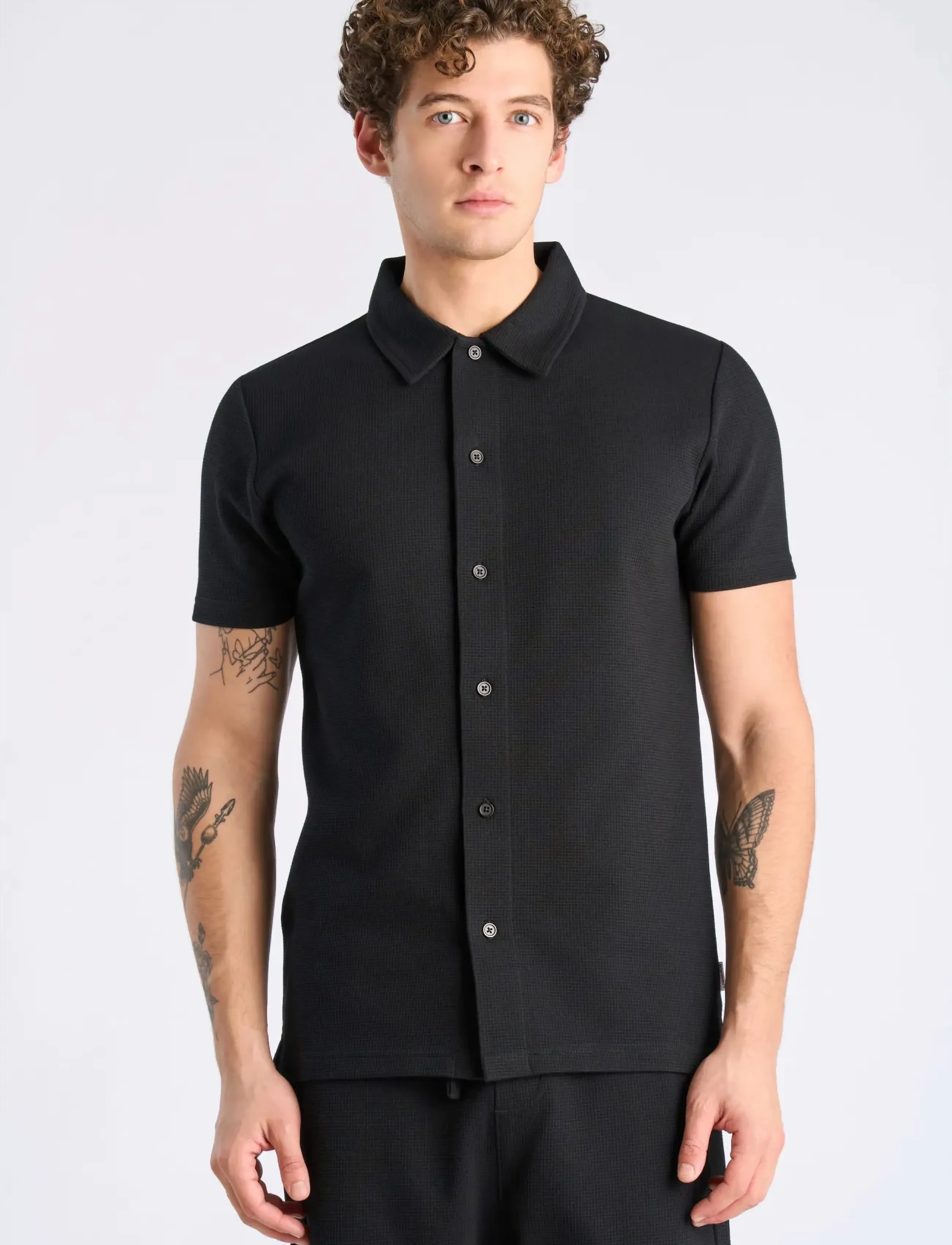 Lindbergh - Waffle short sleeve shirt - kortærmede skjorter - black - 3
