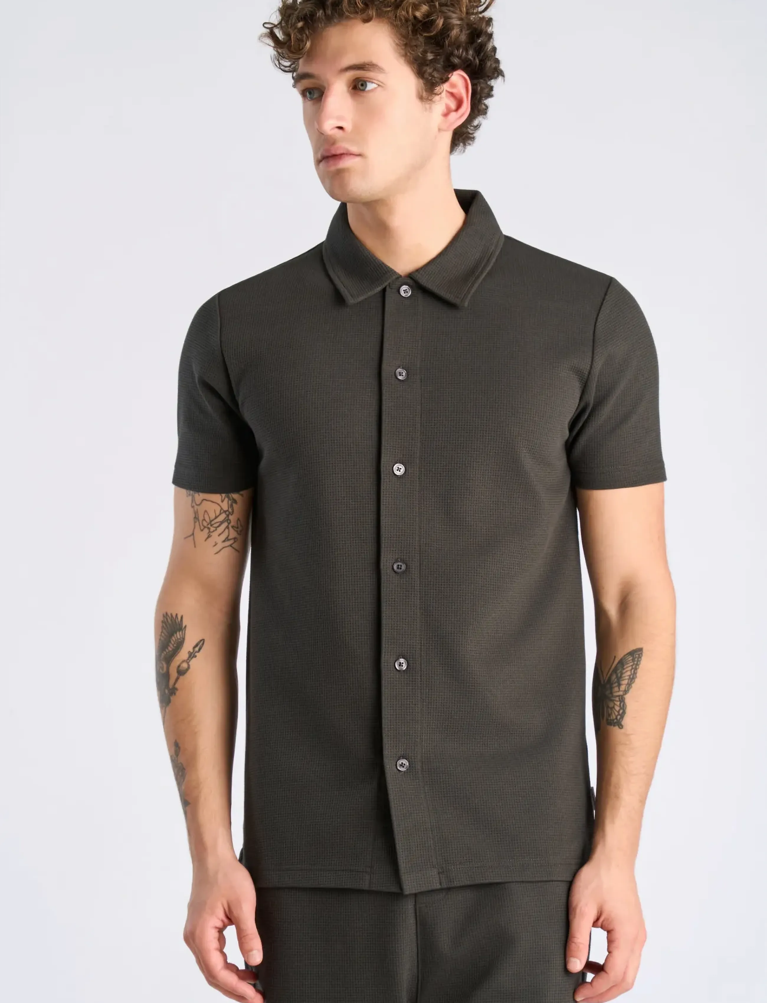 Lindbergh - Waffle short sleeve shirt - kurzarmhemden - ebony brown - 3