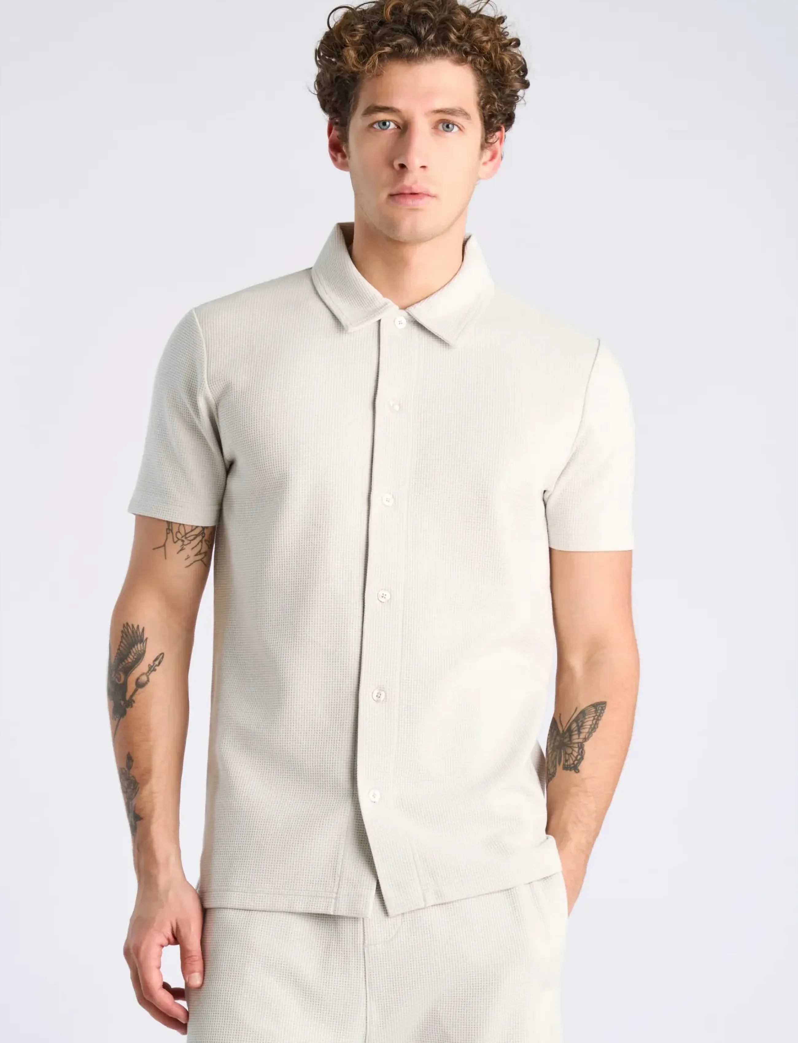 Lindbergh - Waffle short sleeve shirt - kortærmede skjorter - lt grey - 3