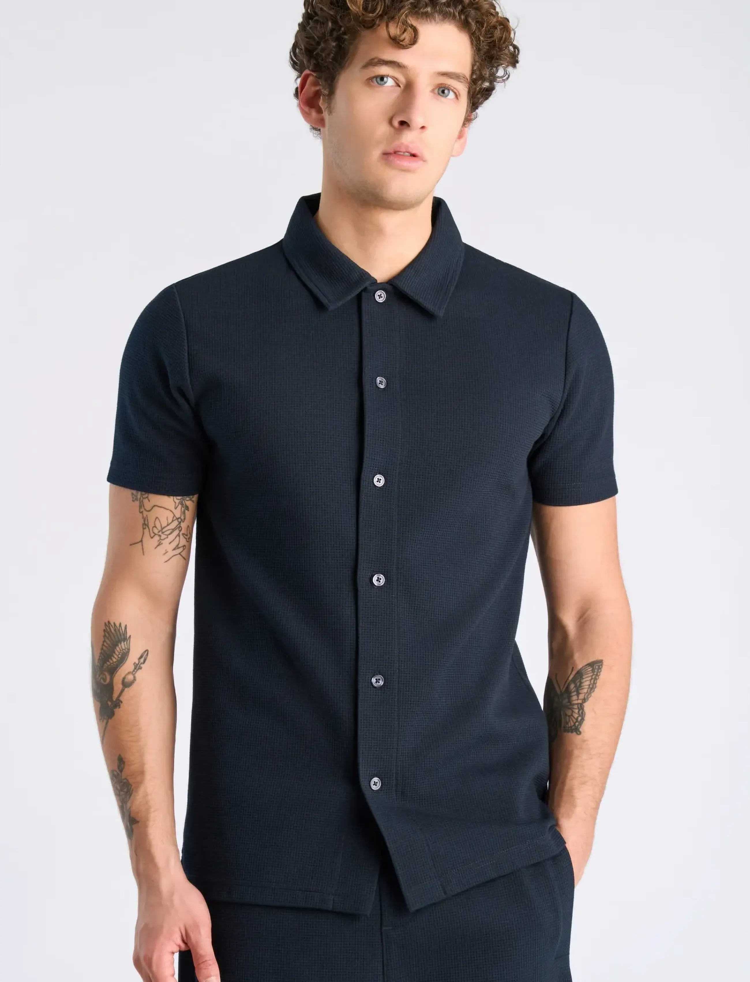 Lindbergh - Waffle short sleeve shirt - krótki rękaw - navy - 3