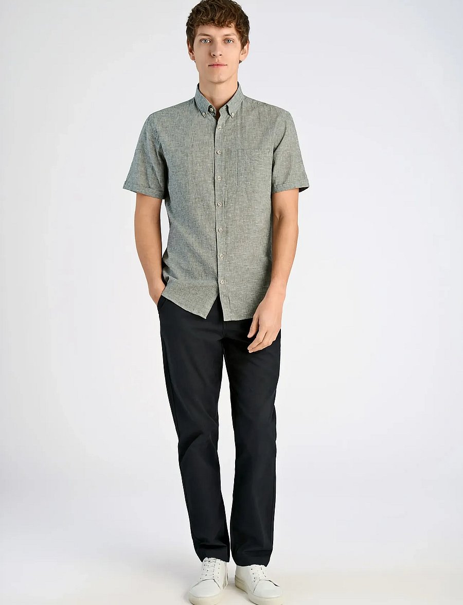 Lindbergh - Cotton/linen shirt S/S - linen shirts - army - 0