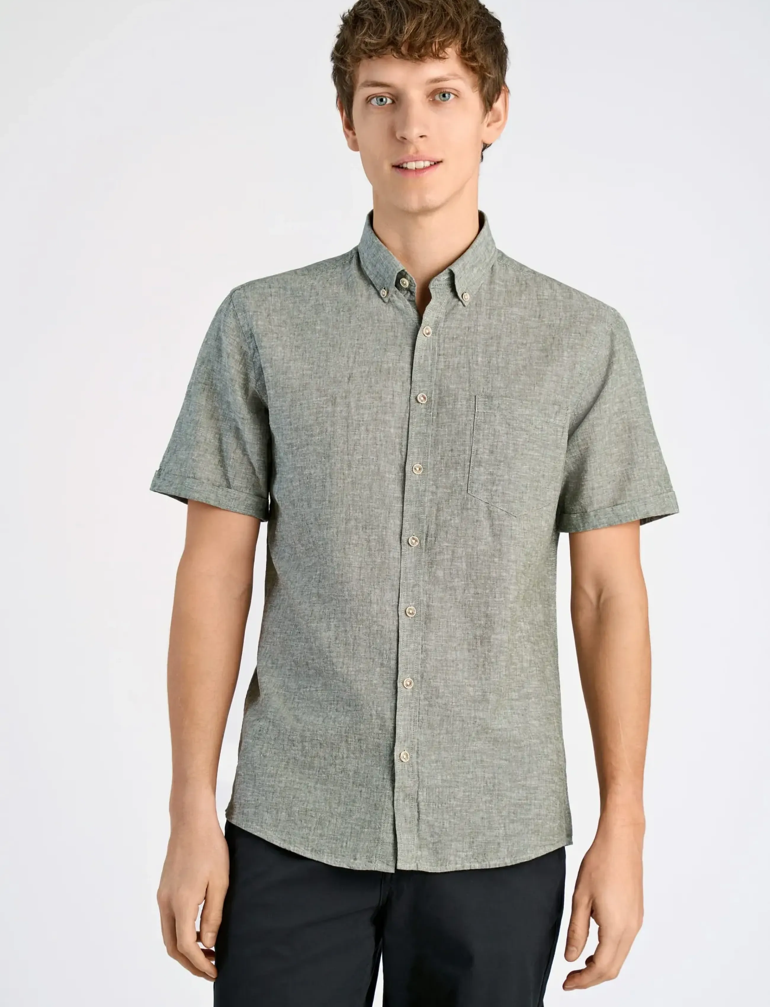 Lindbergh - Cotton/linen shirt S/S - lininiai marškiniai - army - 3
