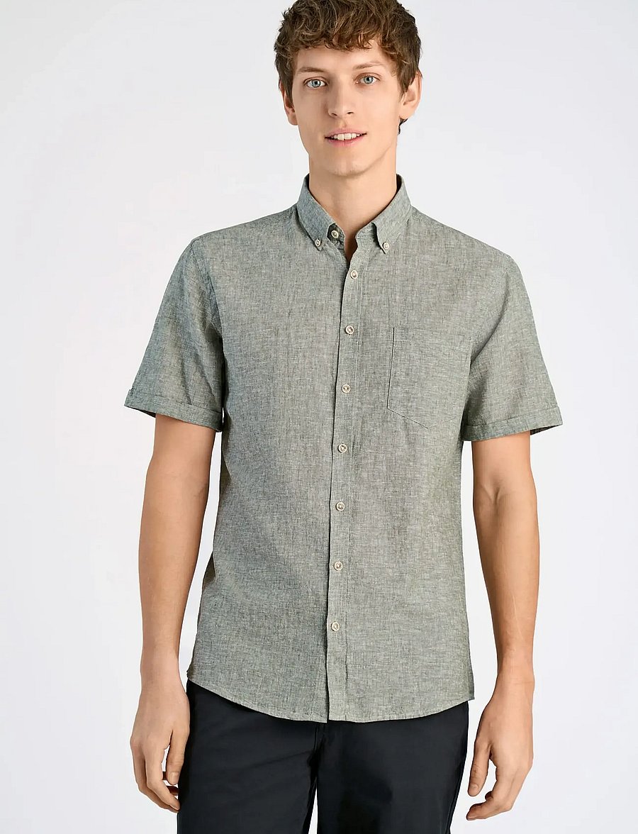 Lindbergh - Cotton/linen shirt S/S - linen shirts - army - 3