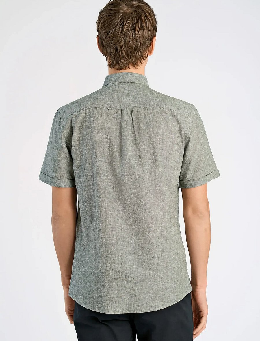 Lindbergh - Cotton/linen shirt S/S - linen shirts - army - 4