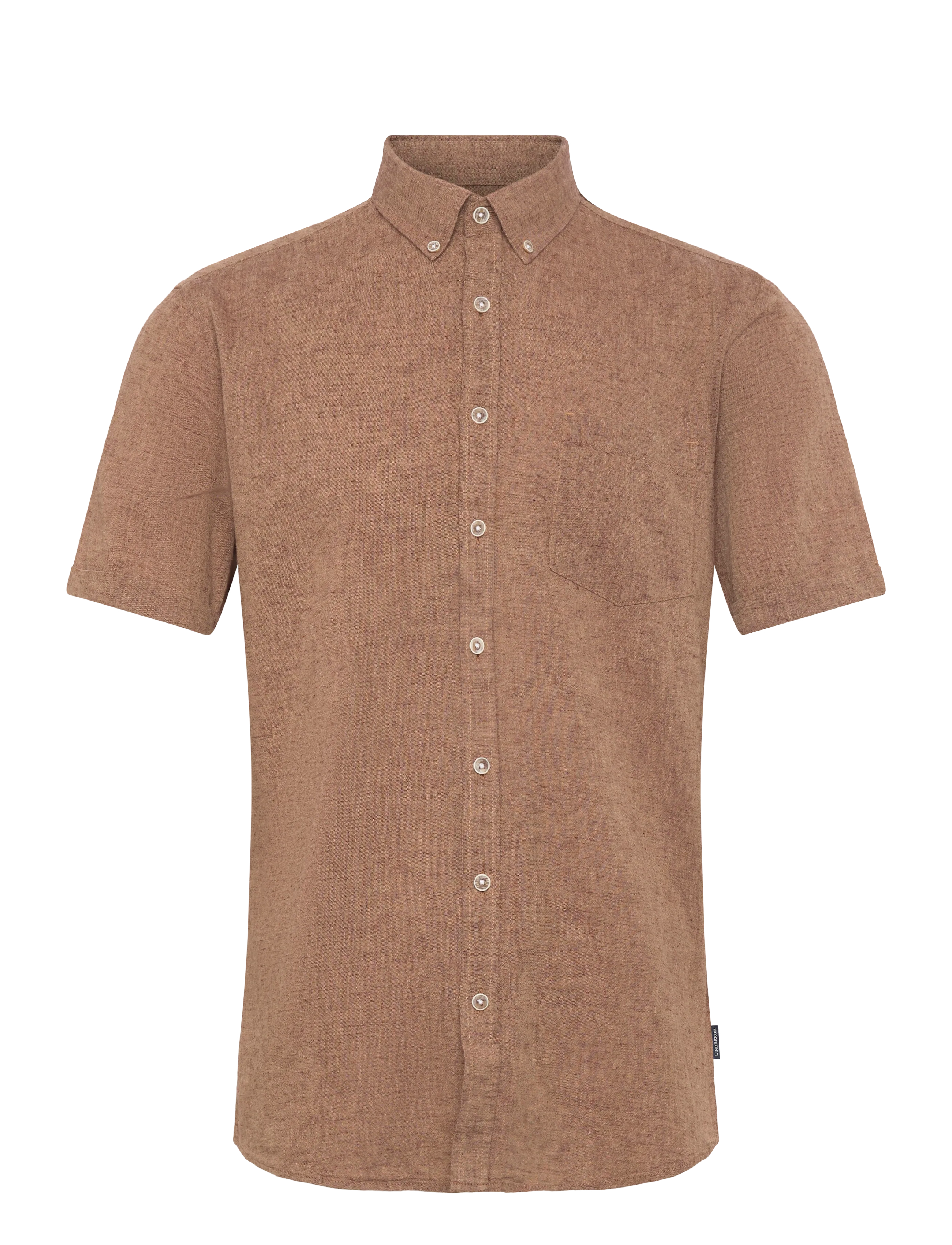 Lindbergh Cotton/linen shirt S/S - Vaatteet - BROWN / brown