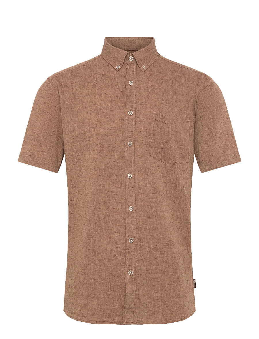 Lindbergh - Cotton/linen shirt S/S - linen shirts - brown - 1