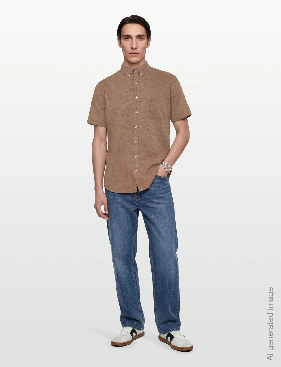 Lindbergh - Cotton/linen shirt S/S - linen shirts - brown - 0