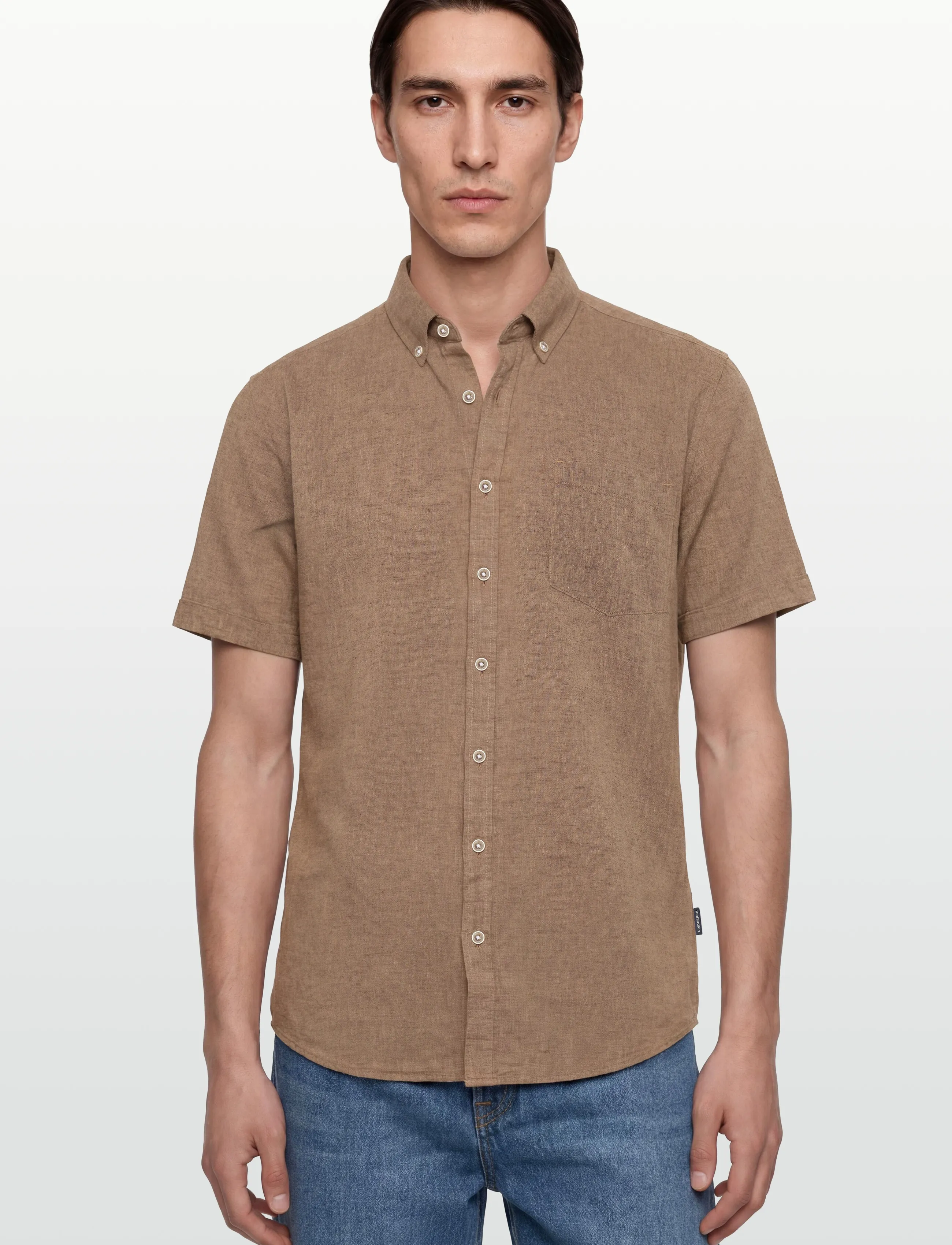 Lindbergh - Cotton/linen shirt S/S - hørskjorter - brown - 3